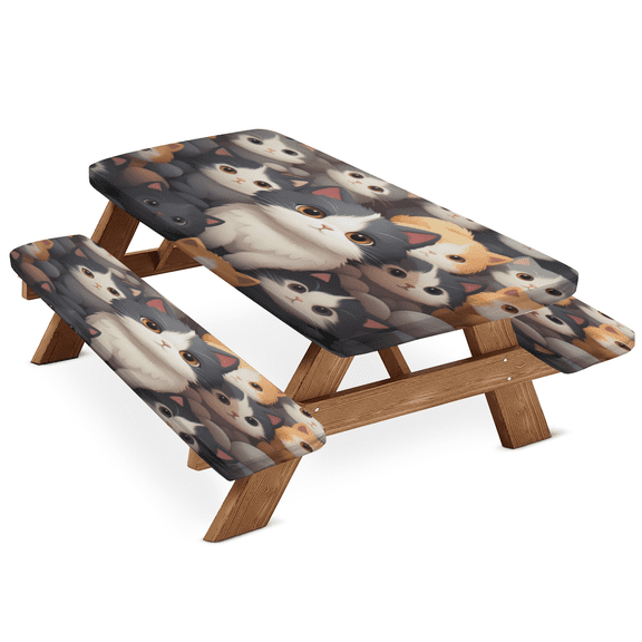 ADECORIVY Cute Kitty Cats Picnic Table Cover with Bench Covers, Waterproof Camping Table Cover with Elastic Edges, Fitted Tablecloth Outdoor Essentials 72 Inch