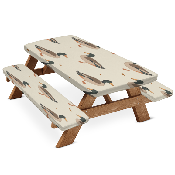 ADECORIVY Cute Mallard Duck Picnic Table Cover with Bench Covers, Waterproof Camping Table Cover with Elastic Edges, Fitted Tablecloth Outdoor Essentials 72 Inch
