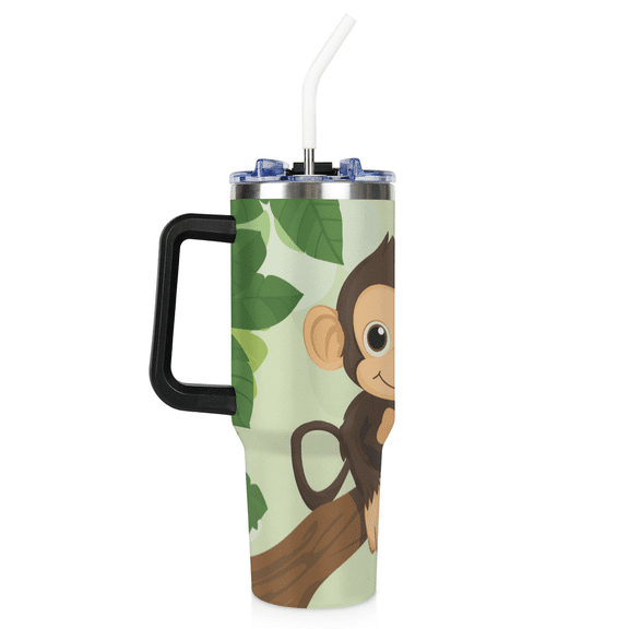 ADECORIVY Cute Monkey Tree 40 oz Tumbler with Flip Cap Lid, Stainless Steel Cup with Lid and Straw Leakproof Travel Mug Water Bottle for Iced Tea, Coffee