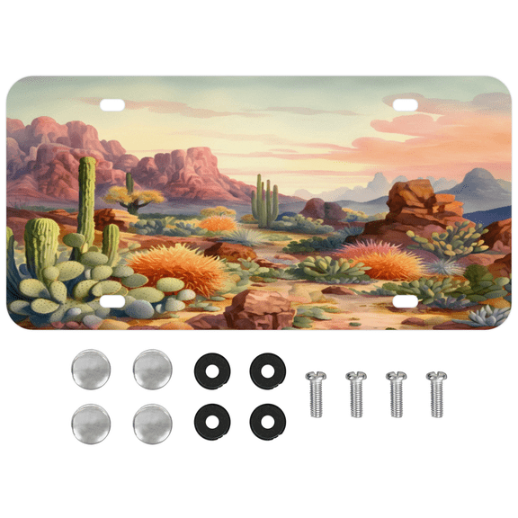 ADECORIVY Desert Plant Cactus License Plate, Aluminum Decorative Novelty Vanity Tag with 4 Holes, Front Plate for Men Women Car Tag Accessories, 6 x 12 inch