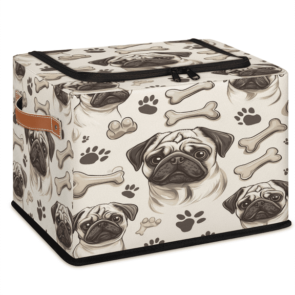 ADECORIVY Dog Paw Fabric Storage Bin with Lid, Decorative Closet Shelf Organizers, Pug Bone Foldable Basket Box Clothes Storage Bin with Handles