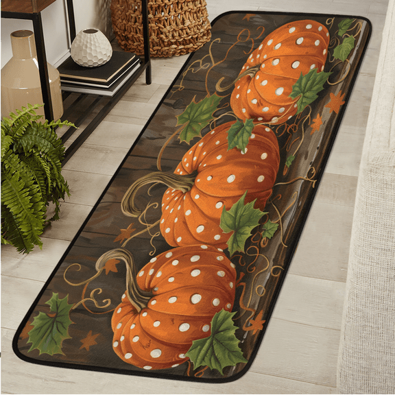 ADECORIVY Dots Pumpkins Maple Leaves Fall Washable Runner Rug for Hallway 2x6 Kitchen Runner with Non Slip Backing Soft Low-Pile Floor Carpet for Entrance Living Room Bedroom