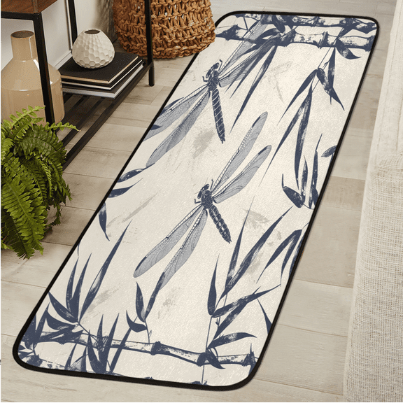 ADECORIVY Dragonfly Bamboos Washable Runner Rug for Hallway 2x6 Kitchen Runner with Non Slip Backing Soft Low-Pile Floor Carpet for Entrance Living Room Bedroom