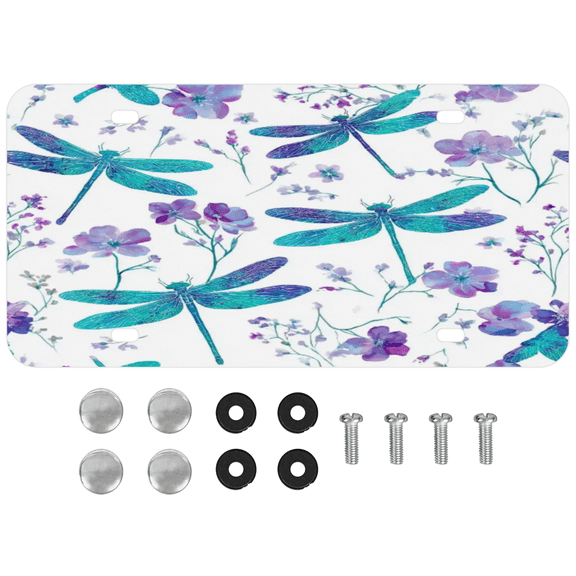 ADECORIVY Dragonfly Floral License Plate, Aluminum Decorative Novelty Vanity Tag with 4 Holes, Front Plate for Men Women Car Tag Accessories, 6 x 12 inch