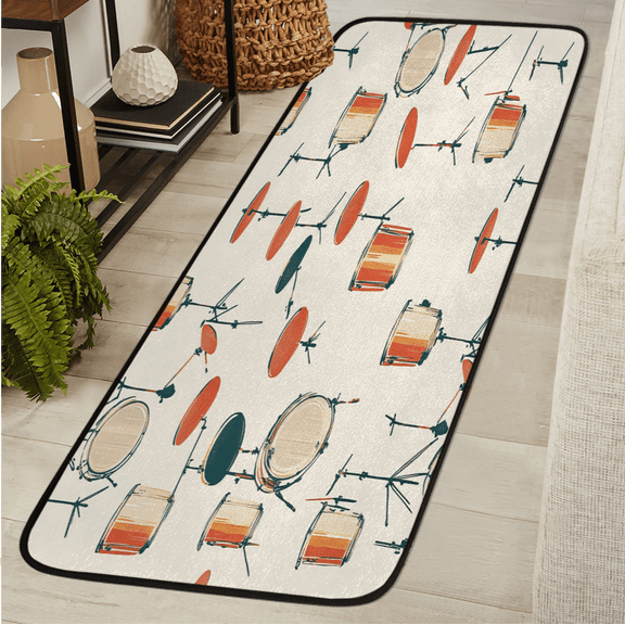 ADECORIVY Drum Set Washable 2x6 Kitchen Runner Rug Hallway Runner Rug Non-Slip Floor Mat Musical&nbsp;Instruments Carpet for Entryway Entrance Living Room Bedroom