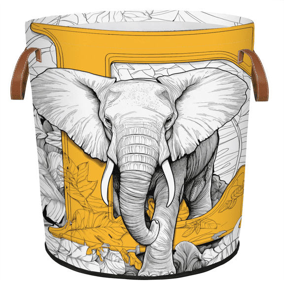 ADECORIVY Elephant Laundry Hamper, Foldable Dirty Clothes Laundry Basket, Letters E Waterproof Storage Bin with Handles for Bathroom, Bedroom, Home