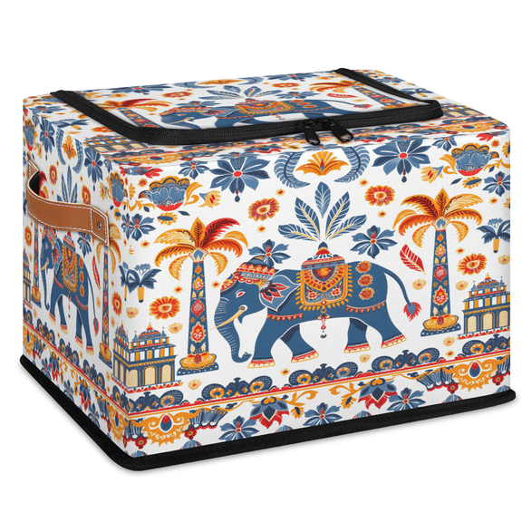 ADECORIVY Elephant Pattern Fabric Storage Bin with Lid, Foldable Storage Box Decorative Cube Organizer Basket for Closet Shelf Organizing Clothes