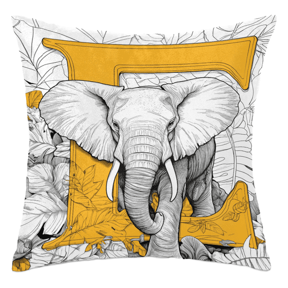 ADECORIVY Elephant Throw Pillow Cover Decorative Pillow Cover 16x16 Inch Cushion Case Letters E Pillowcase for Couch Sofa Bed Living Room Home
