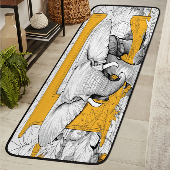 ADECORIVY Elephant Washable 2x6 Kitchen Runner Rug Hallway Runner Rug Non-Slip Floor Mat Letters E Carpet for Entryway Entrance Living Room Bedroom