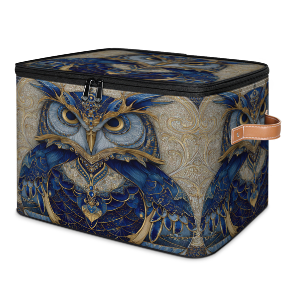 ADECORIVY Ethnic Owl Bird Storage Bin with Zipper Lid, Fabric Storage Baskets Boxes with Handles, Decorative Clothes Organizer Containers for Shelves, Wardrobe, Closet