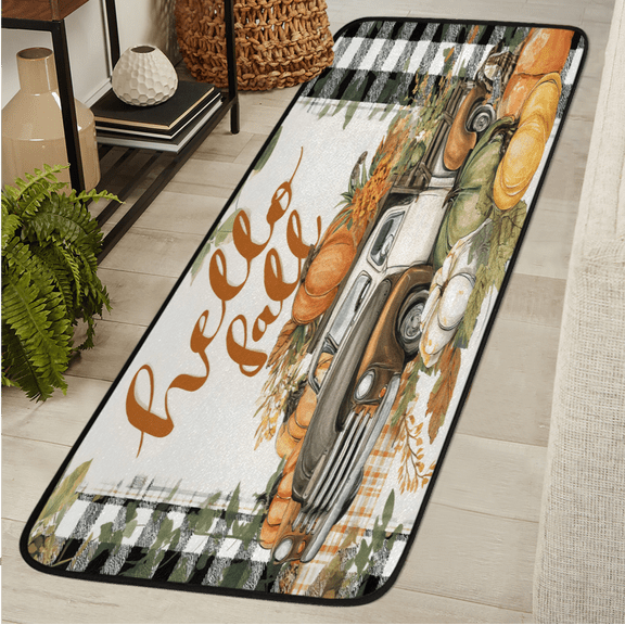 ADECORIVY Fall Truck Washable 2x6 Kitchen Runner Rug Hallway Runner Rug Non-Slip Floor Mat Pumpkin Buffalo Plaid Carpet for Entryway Entrance Living Room Bedroom