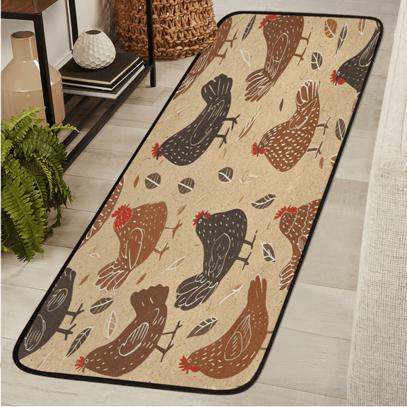 ADECORIVY Farmhouse Rooster Leaf Chicken Washable Runner Rug for Hallway 2x6 Kitchen Runner with Non Slip Backing Soft Low-Pile Floor Carpet for Entrance Living Room Bedroom