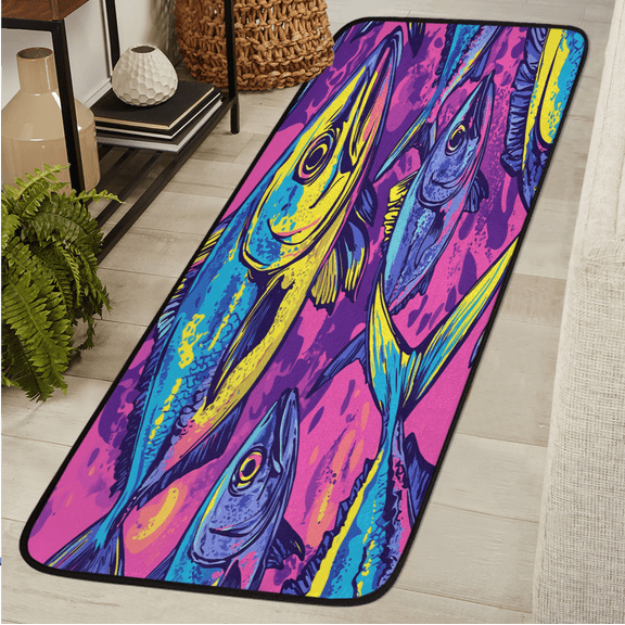 ADECORIVY Fish Washable 2x6 Kitchen Runner Rug Hallway Runner Rug Non-Slip Floor Mat Nautical Fish Print Carpet for Entryway Entrance Living Room Bedroom