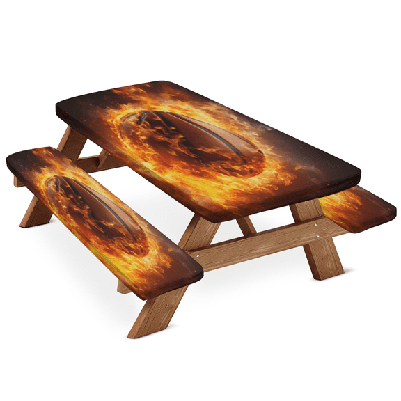ADECORIVY Flame Basketball Ball Picnic Table Cover with Bench Covers, Waterproof Camping Table Cover with Elastic Edges, Fitted Tablecloth Outdoor Essentials 72 Inch
