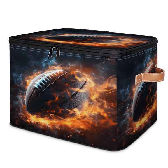 ADECORIVY Flame Football Storage Bin with Zipper Lid, Fabric Storage Baskets Boxes with Handles, Decorative Clothes Organizer Containers for Shelves, Wardrobe, Closet