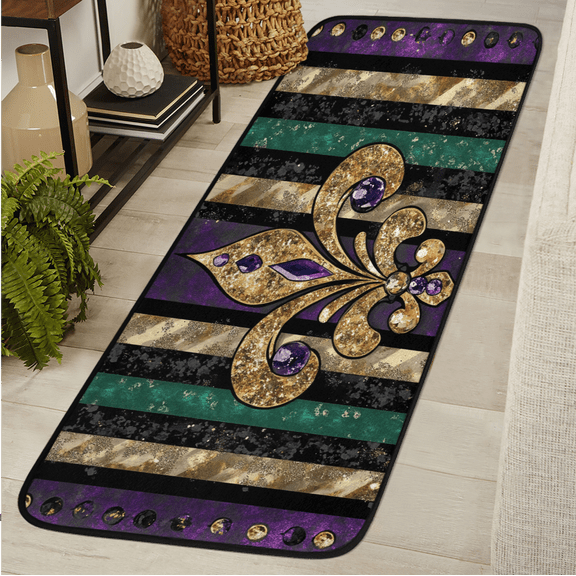 ADECORIVY Fleur De Lis Washable 2x6 Kitchen Runner Rug Hallway Runner Rug Non-Slip Floor Mat Mardi Gras Carpet for Entryway Entrance Living Room Bedroom