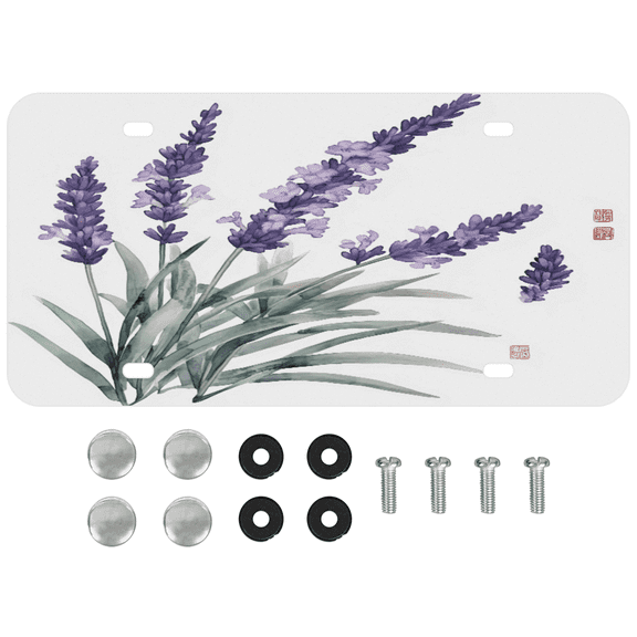 ADECORIVY Floral Lavender Front License Plate, Watercolor Flowers Novelty Vanity Tag Aluminum License Plate with 4 Holes, Metal Car Accessory for Men Women, 6 x 12 Inch