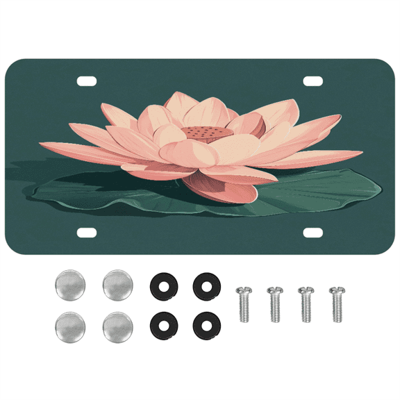 ADECORIVY Flower Lotus Front License Plate, Pink Floral Novelty Vanity Tag Aluminum License Plate with 4 Holes, Metal Car Accessory for Men Women, 6 x 12 Inch