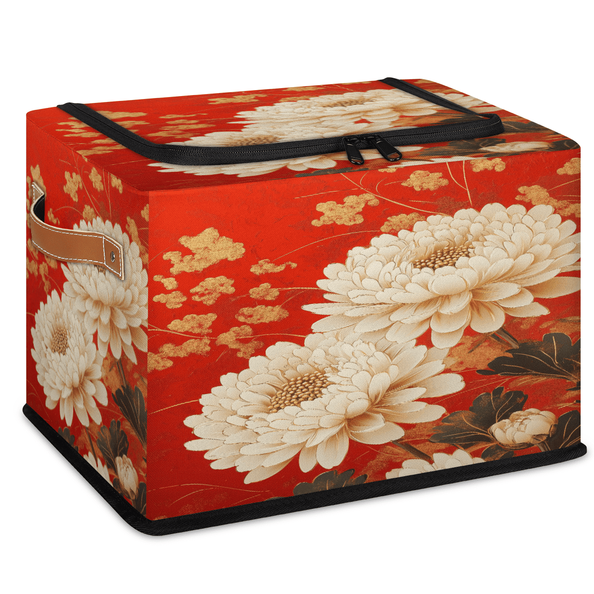 ADECORIVY Flowers Chrysanthemum Fabric Storage Bin with Lid, Decorative Closet Shelf Organizers, Floral Foldable Basket Box Clothes Storage Bin with Handles
