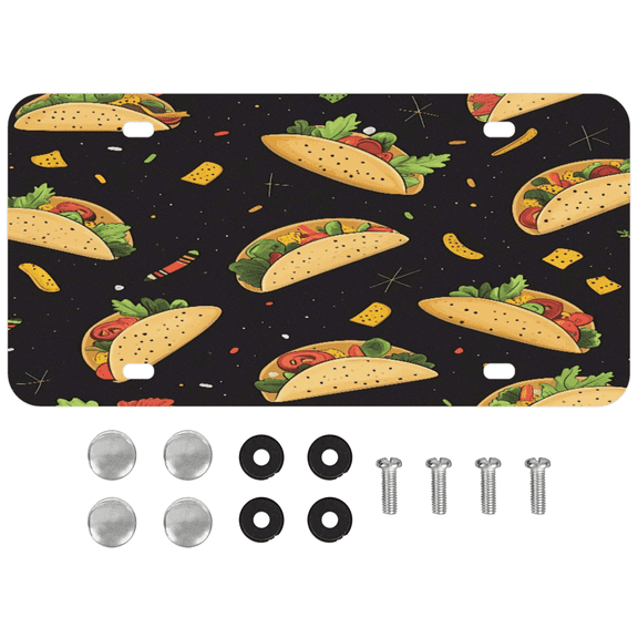 ADECORIVY Food Taco Front License Plate, Mexican Taco Novelty Vanity Tag Aluminum License Plate with 4 Holes, Metal Car Accessory for Men Women, 6 x 12 Inch