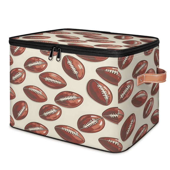 ADECORIVY Football Rugby Ball Storage Bin with Zipper Lid, Fabric Storage Baskets Boxes with Handles, Decorative Clothes Organizer Containers for Shelves, Wardrobe, Closet