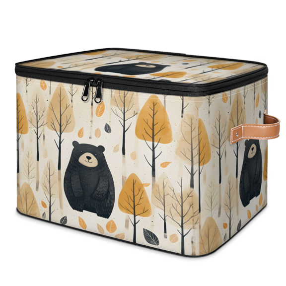 ADECORIVY Forest Black Bear Storage Bin with Zipper Lid, Fabric Storage Baskets Boxes with Handles, Decorative Clothes Organizer Containers for Shelves, Wardrobe, Closet