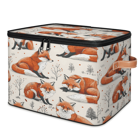 ADECORIVY Fox Tree Storage Bin with Zipper Lid, Fabric Storage Baskets Boxes with Handles, Decorative Clothes Organizer Containers for Shelves, Wardrobe, Closet