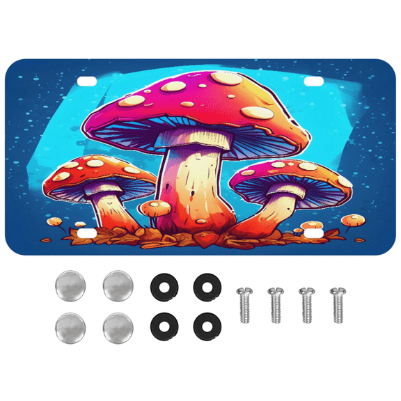 ADECORIVY Funny Mushrooms License Plate, Aluminum Decorative Novelty Vanity Tag with 4 Holes, Front Plate for Men Women Car Tag Accessories, 6 x 12 inch