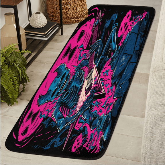 ADECORIVY Funny Skull Skeleton Rock Washable Runner Rug for Hallway 2x6 Kitchen Runner with Non Slip Backing Soft Low-Pile Floor Carpet for Entrance Living Room Bedroom