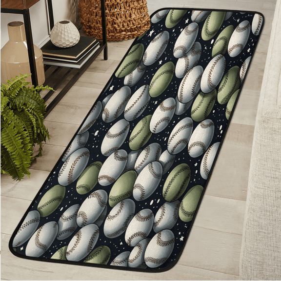 ADECORIVY Funny Softball Baseball Washable Runner Rug for Hallway 2x6 Kitchen Runner with Non Slip Backing Soft Low-Pile Floor Carpet for Entrance Living Room Bedroom