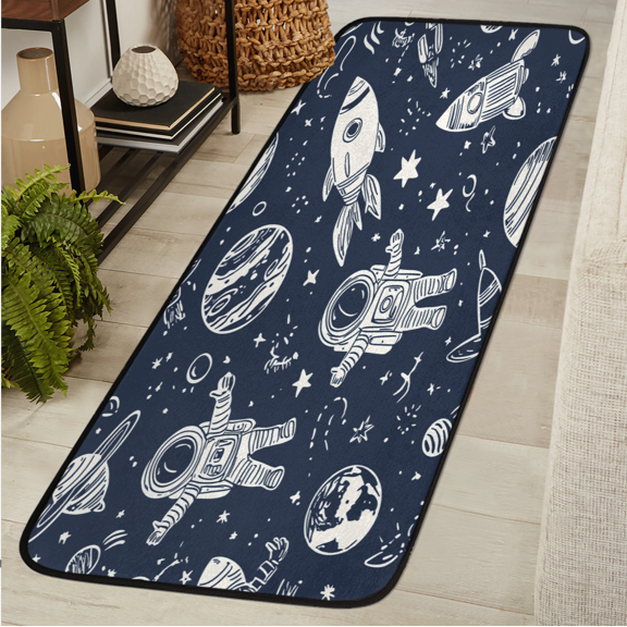 ADECORIVY Galaxy Stars Hallway Runner Rug 2x6 Washable Kitchen Runner Non Slip Laundry Room Bathroom Rug Rocket Astronaut Planet Soft Carpet for Living Room Entryway Mat