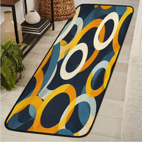 ADECORIVY Geometric Circle Round Washable Runner Rug for Hallway 2x6 Kitchen Runner with Non Slip Backing Soft Low-Pile Floor Carpet for Entrance Living Room Bedroom