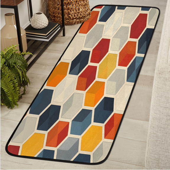 ADECORIVY Geometric Hexagon Washable Runner Rug for Hallway 2x6 Kitchen Runner with Non Slip Backing Soft Low-Pile Floor Carpet for Entrance Living Room Bedroom