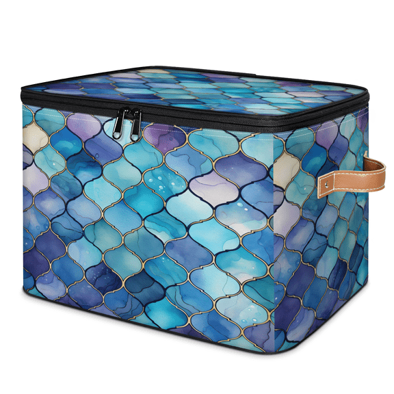 ADECORIVY Geometric Pattern Storage Bin with Zipper Lid, Fabric Storage Baskets Boxes with Handles, Decorative Clothes Organizer Containers for Shelves, Wardrobe, Closet