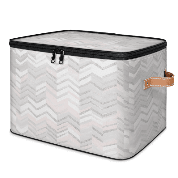 ADECORIVY Geometric Stripes Storage Bin with Zipper Lid, Fabric Storage Baskets Boxes with Handles, Decorative Clothes Organizer Containers for Shelves, Wardrobe, Closet