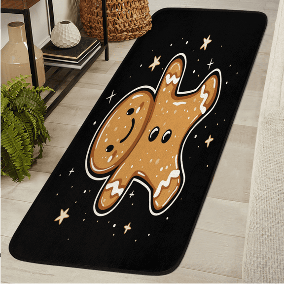 ADECORIVY Gingerbread Black Washable Runner Rug for Hallway 2x6 Kitchen Runner with Non Slip Backing Soft Low-Pile Floor Carpet for Entrance Living Room Bedroom