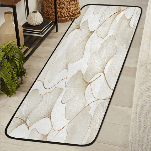 ADECORIVY Ginkgo Gold Hallway Runner Rug 2x6 Washable Kitchen Runner Non Slip Laundry Room Bathroom Rug Spring Floral Soft Carpet for Living Room Entryway Mat