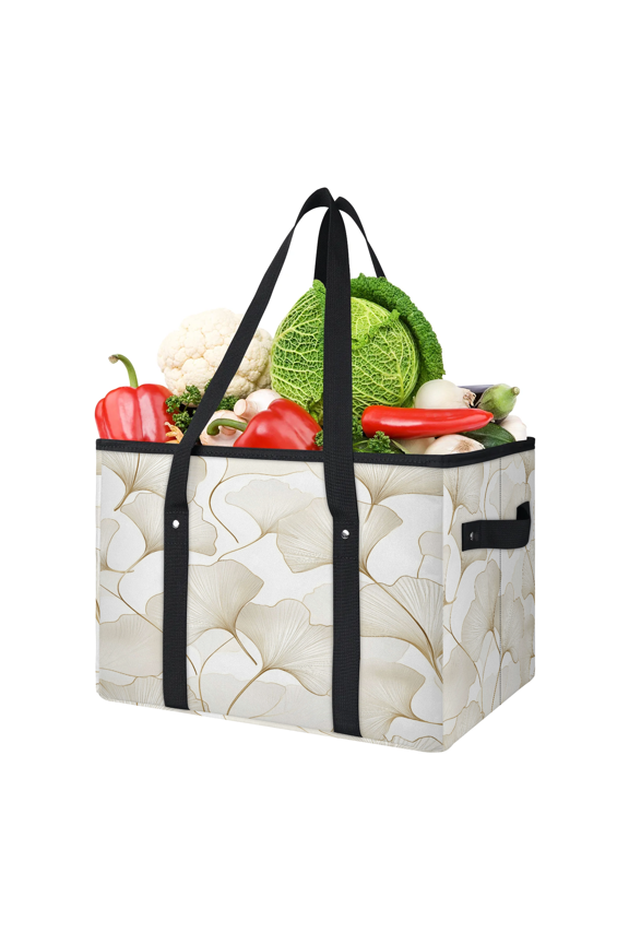 Ginkgo Gold Reusable Grocery Bags, Foldable Reusable Shopping Bags, Spring Floral Collapsible Tote Bag with Reinforced Handles for Kitchen, Picnic