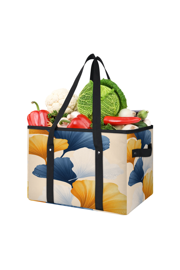 Ginkgo Reusable Grocery Bags, Foldable Reusable Shopping Bags, Natural Botanical Flower Leaf Collapsible Tote Bag with Reinforced Handles for Kitchen, Picnic