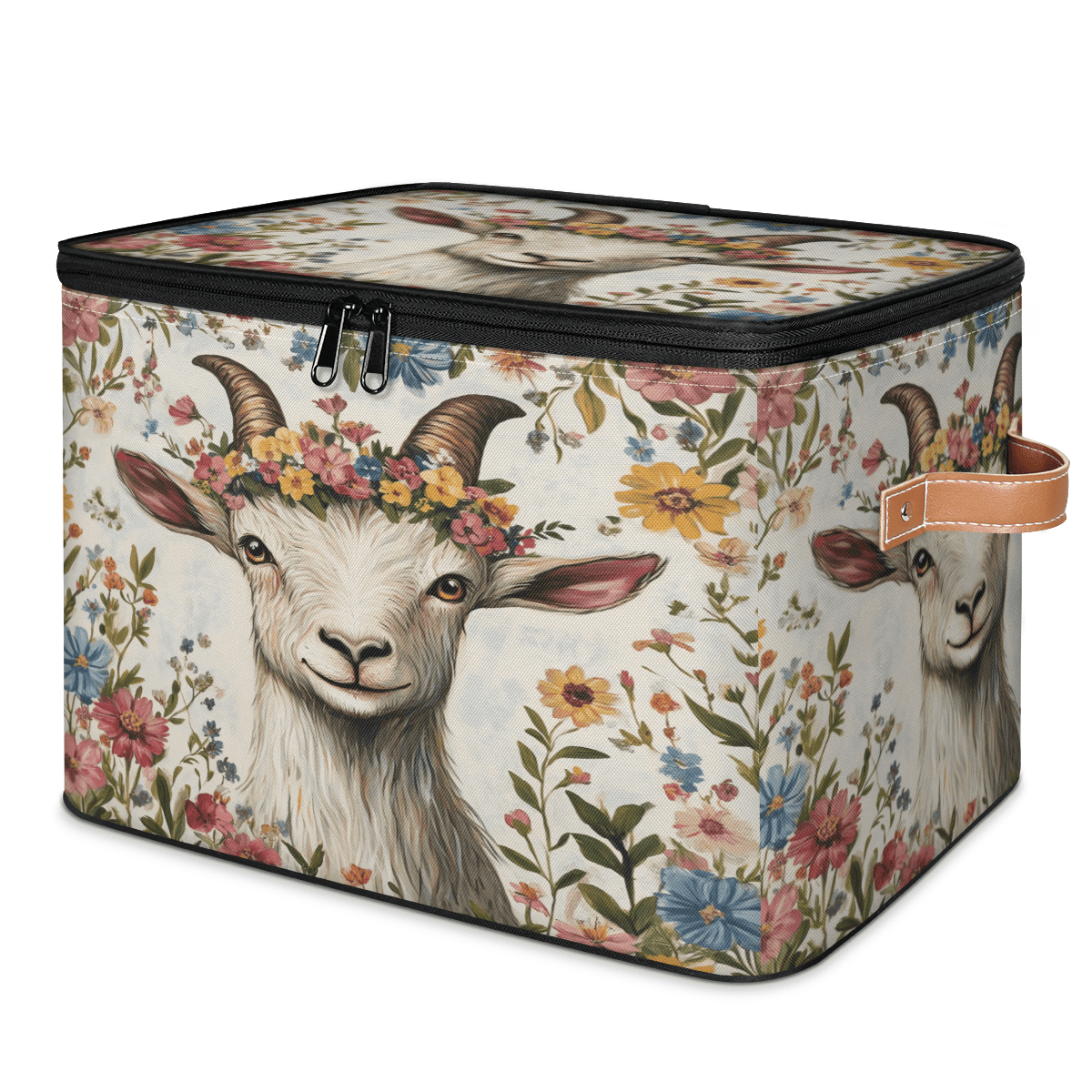 ADECORIVY Goat Sheep Storage Bin with Lid Fabric Colorful Flowers ...