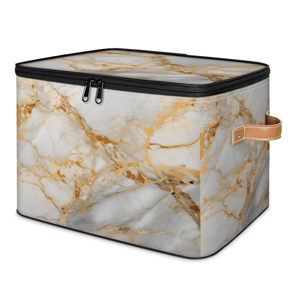 ADECORIVY Gold Ink Art Marble Storage Bin with Zipper Lid, Fabric Storage Baskets Boxes with Handles, Decorative Clothes Organizer Containers for Shelves, Wardrobe, Closet