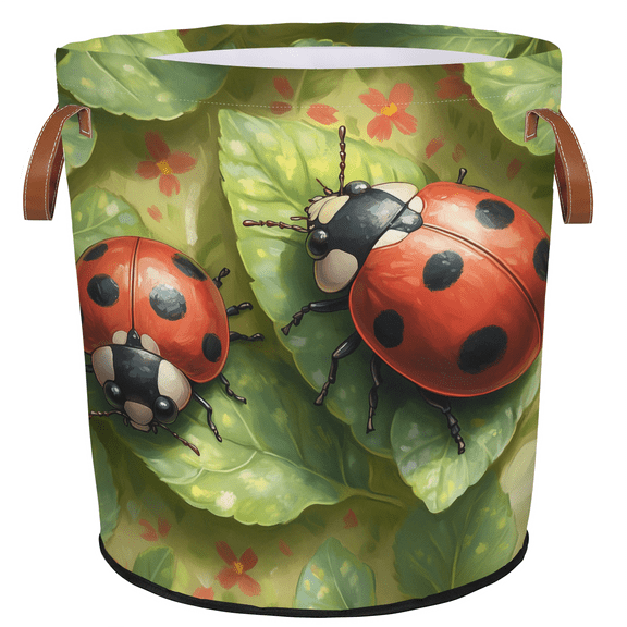 ADECORIVY Green Leaf Ladybugs Laundry Basket, Foldable Laundry Hamper, Dirty Clothes Hamper Clothes Organizer Basket for Bathroom, Bedroom, Dorm