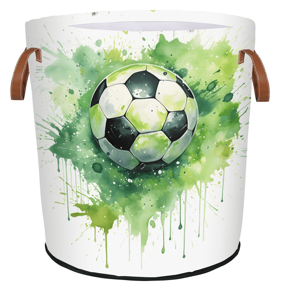 ADECORIVY Green Soccer Football Laundry Basket, Foldable Laundry Hamper, Dirty Clothes Hamper Clothes Organizer Basket for Bathroom, Bedroom, Dorm