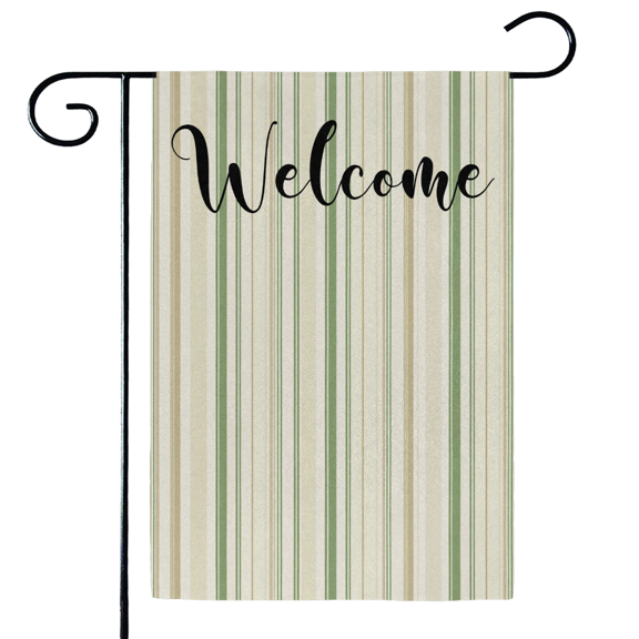 ADECORIVY Green Striped Welcome Garden Flag 12x18 Inch Double Sided Outside Porch Yard Decoration Brown Stripes Outdoor Flag