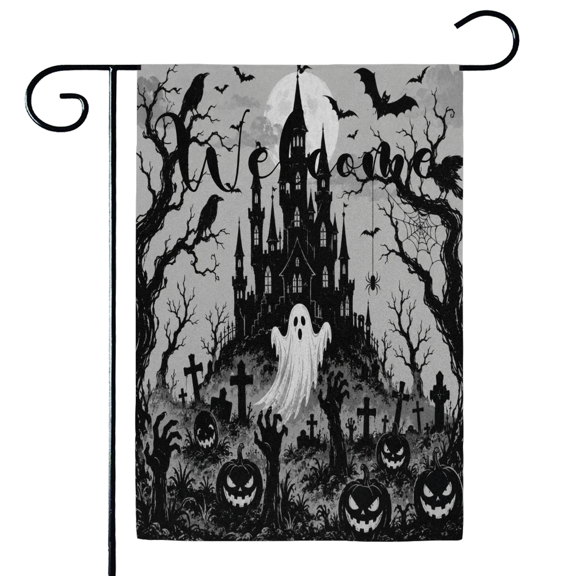 ADECORIVY Halloween Castle Evil Ghost Welcome Garden Flag 12x18 Inch Double Sided Outside Porch Yard Decoration Outdoor Flag