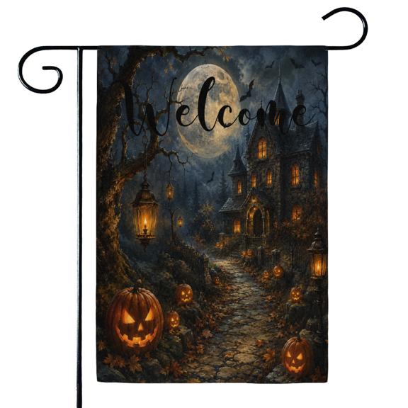 ADECORIVY Halloween Evil Pumpkin Night Welcome Garden Flag 12x18 Inch Double Sided Outside Porch Yard Decoration Outdoor Flag
