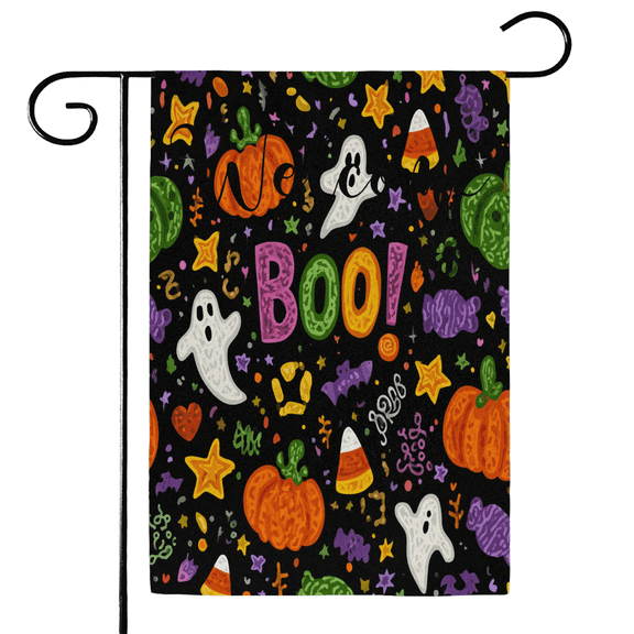 ADECORIVY Halloween Ghost Welcome Garden Flag 12x18 Inch Double Sided Outside Porch Yard Decoration Colorful Pumpkin Outdoor Flag