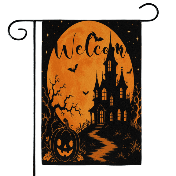 ADECORIVY Halloween Moon Castle Welcome Garden Flag 12x18 Inch Double Sided Outside Porch Yard Decoration Outdoor Flag