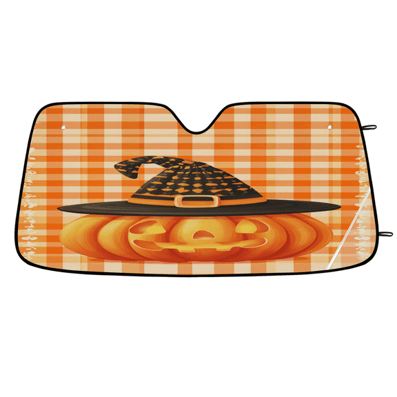 ADECORIVY Halloween Pumpkin Windshield Sun Shade Car Sunshade for Front Window Fall Buffalo Plaid Foldable Sun Shield Protector Blocks UV Rays for Car Truck SUV 55 x 27 in