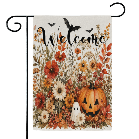 ADECORIVY Halloween Wildflower Welcome Garden Flag 12x18 Inch Double Sided Outside Porch Yard Decoration Outdoor Flag